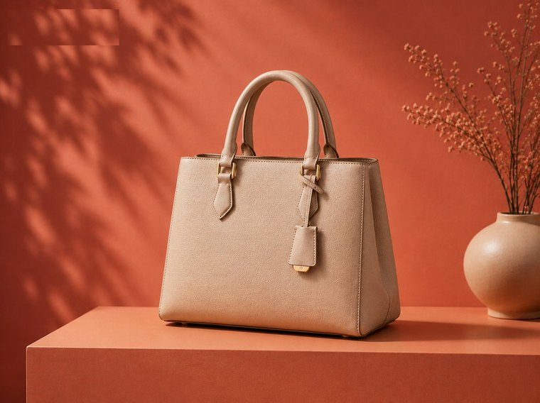AI-generated scene - the same handbag styled in a warm lifestyle setting