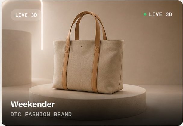 Weekender tote bag by a DTC fashion brand, shown as a live 3D product